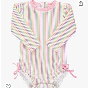 RUFFLE BUTTS RAINBOW STRIPE SWIMSUIT RASHGUARD